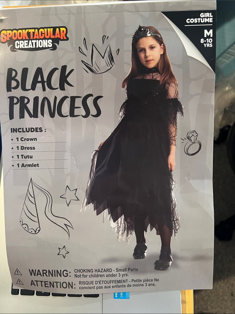 Black Princess Girls Costume - M (8-10 yrs). New
